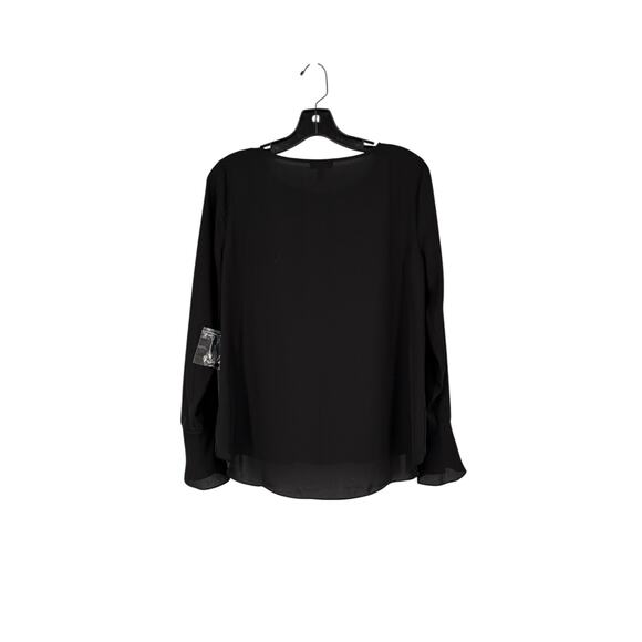 Vince Camuto Gathered Front Hi Lo Chiffon Blouse XS New Black Flutter Sleeve - Picture 2 of 8